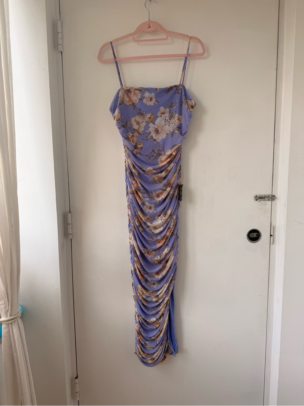 Lulus Lavender Floral Ruched Slip Dress